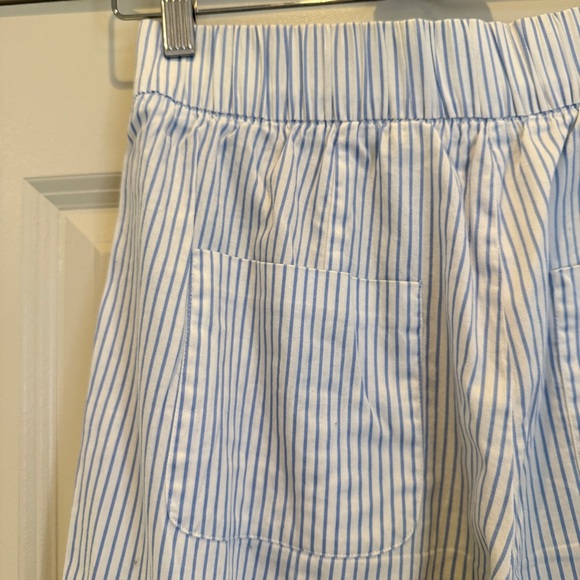 Zara High Waist Blue & White Striped Wide Leg Cropped Pants with Pockets, Size S - Picture 6 of 10